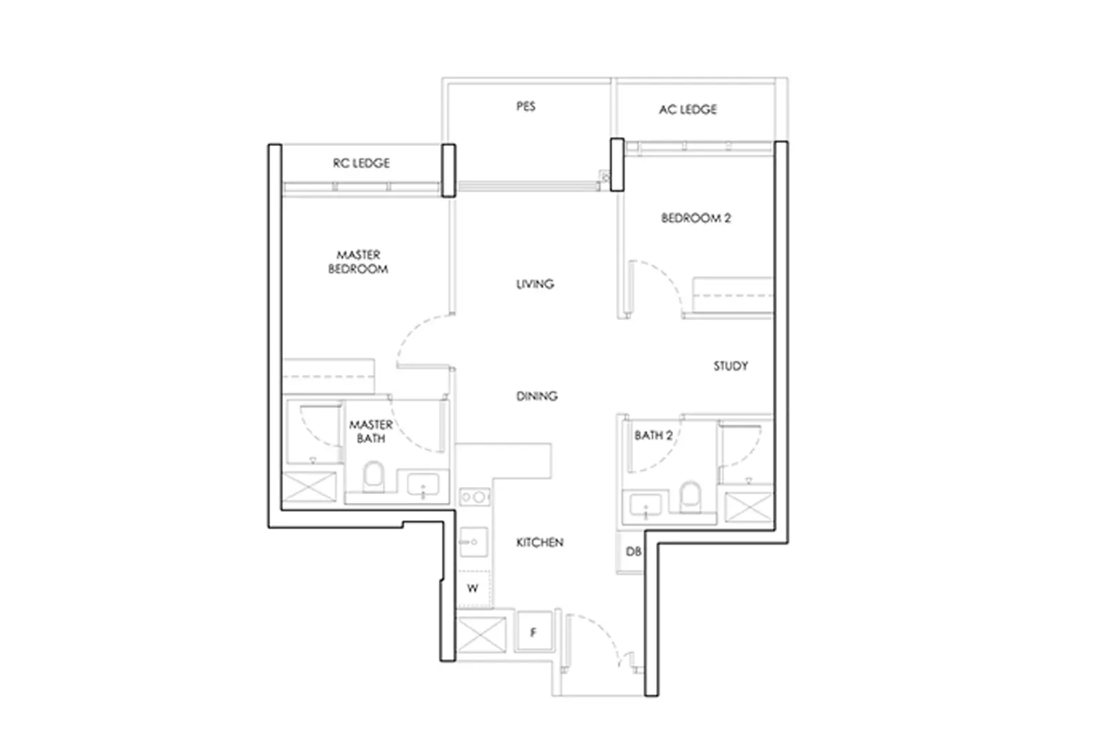 Hougang Central Residences Floor Plan 2 Bedroom